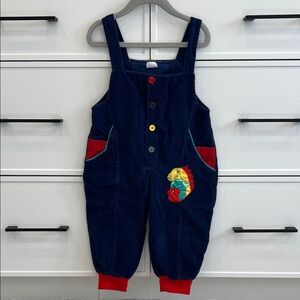 80’s kids vintage corduroy Dino appliqué overalls